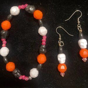 Handmade Halloween skeleton skull earrings and bracelet